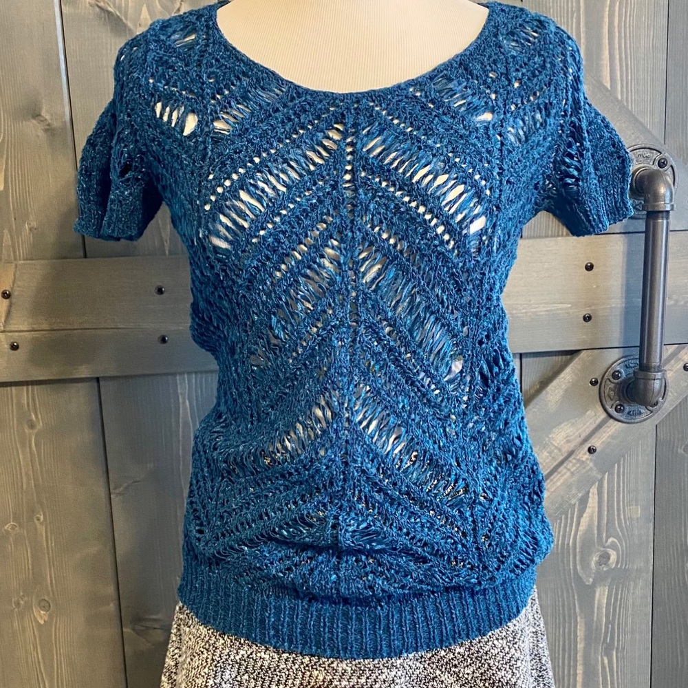 INC Open Weave Sweater in Deep Teal